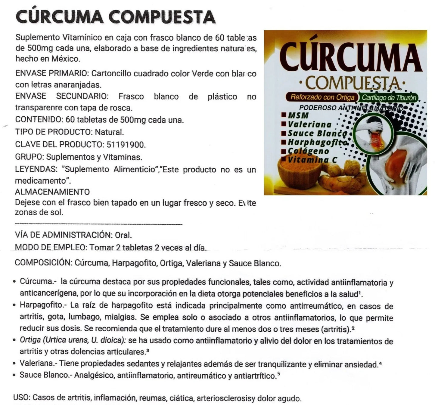 Curcuma Compuesta/Compound Turmeric-Digestion.Liver/Higado.Dolores/Aches & Pains